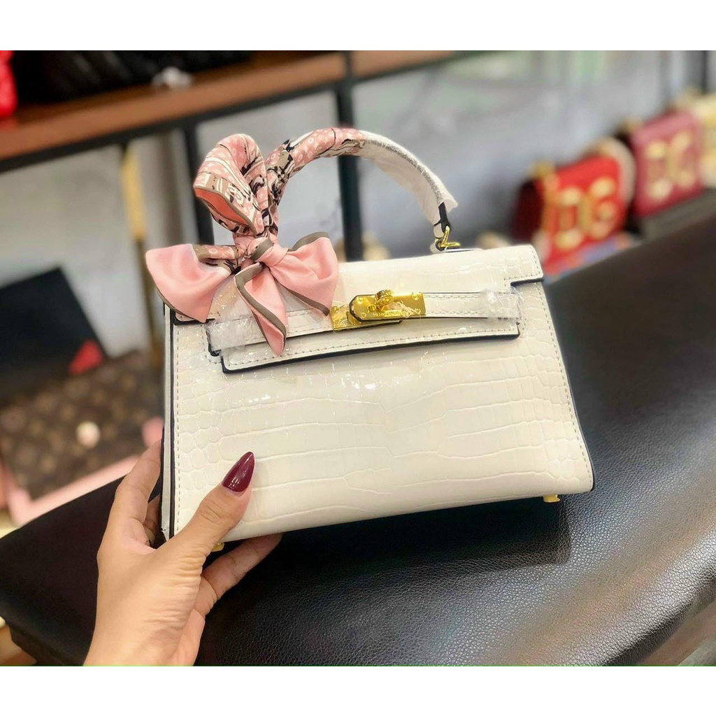 Túi Xách HM kelly Bản DA Rắn Bóng sz19,22cm Hàng Cao Cấp-Tặng Khăn Lụa