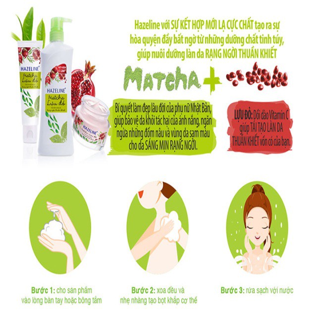 Sữa Dưỡng Thể Trắng Da Hazeline Matcha và Lựu đỏ 230ml