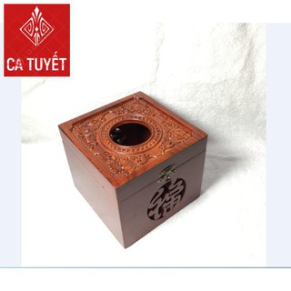 [RẺ NHẤT] HỘP ĐỰNG GIẤY ĂN khổ vuông mặt chạm cao cấp GỖ HƯƠNG chuẩn 100% có khóa chốt -(ẢNH THẬT)
