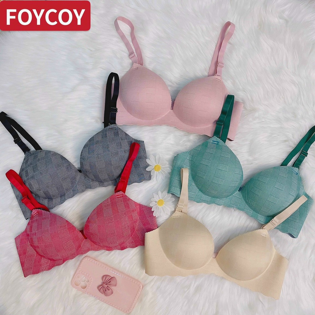 Áo ngực nữ áo lót su kẻ không gọng đệm su 2.5cm nâng ngực hình bàn tay thông hơi êm ấm thoáng mát