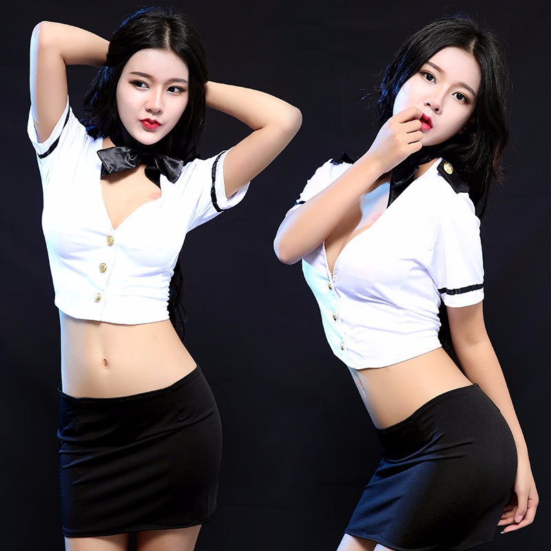 Bộ đồ ngủ cosplay sexy tiếp viên kèm nơ