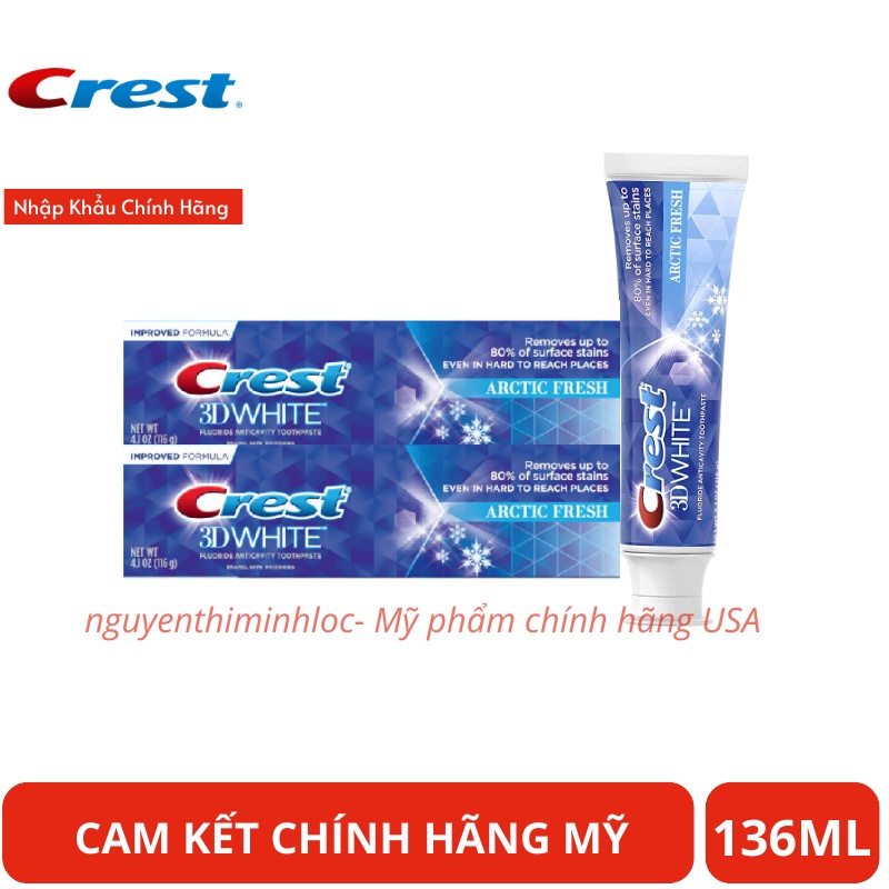 [Date 12/2022] Kem đánh răng Crest 3D White Arctic Fresh 135ml, trắng răng, tẩy ố hiệu quả