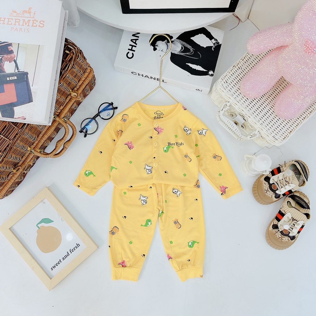 Bộ dài tay thun lạnh cao cấp cho bé sơ sinh 0-11kg, cài khuy giữa vải mềm mát - co giãn 4 chiều - BO41