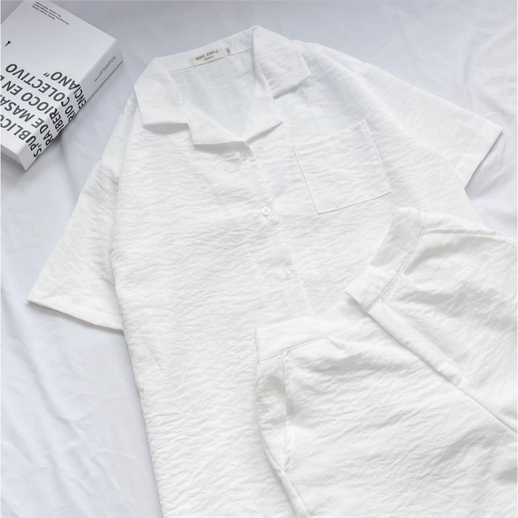 Set Đồ Nữ LINEN TONKI Sơ Mi Cổ Vest Mix Short Lưng Tây Chất Vải Đũi Phong Cách Ulzzang Unisex Oversize