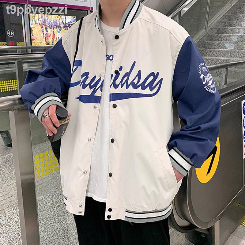 ☜✢Đồng phục bóng chày kết hợp màu áo khoác lỏng lẻo Hàn Quốc đẹp trai phong cách bf nam sinh mùa xuân Hồng Kông