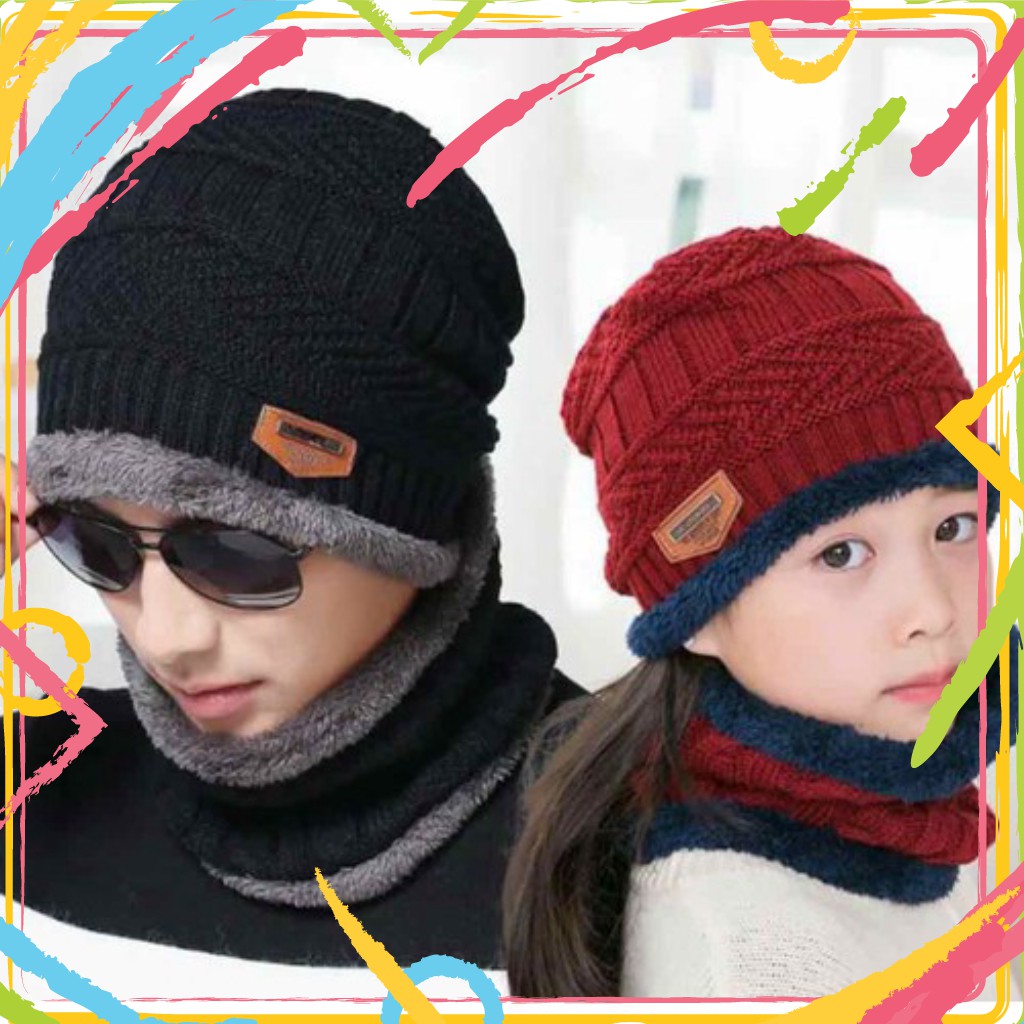 QE VH PVN2494 Bộ mũ len kèm khăn cổ Hàn Quốc nam nữ T2 6
