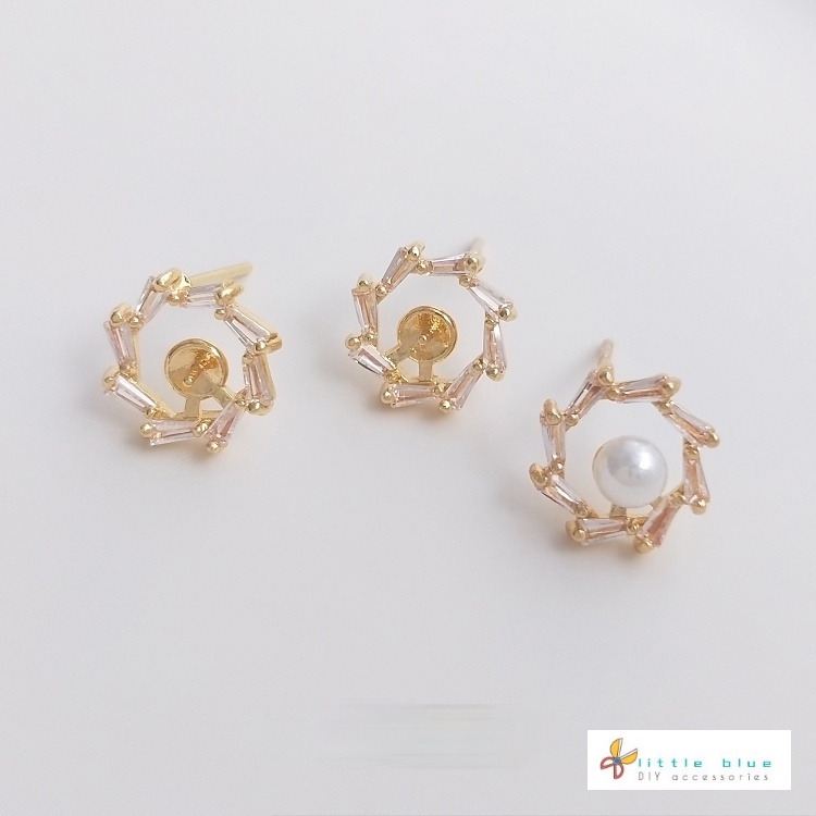 Giá Đỡ Bông Tai Mạ Vàng 14k Đính Đá Zircon / Ngọc Trai Nửa Lỗ Bằng Bạc 925 Làm Thủ Công diy