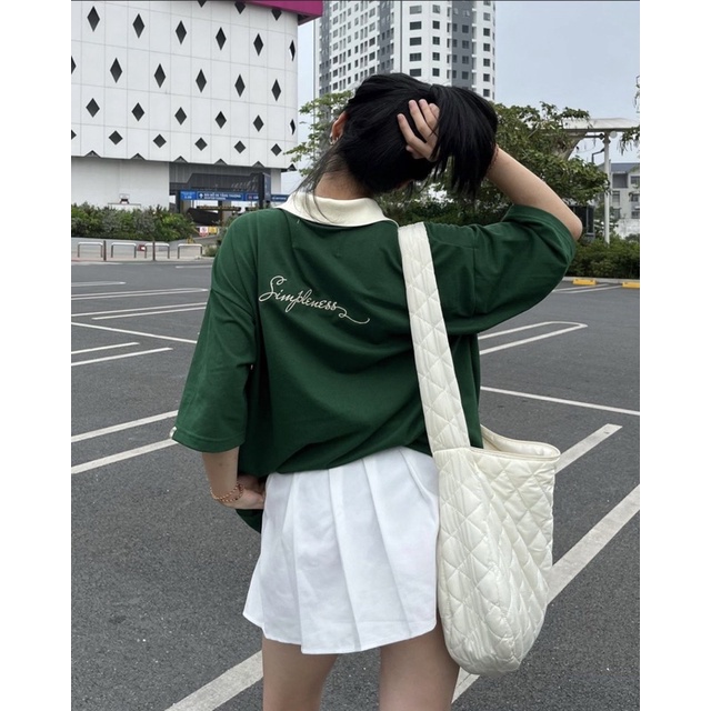 Áo Thun Polo Unisex ATYS màu XANH LÁ/KEM form rộng 🖤  Chất thun cá sấu, form nam nữ unisex/Áo thun có cổ Jaystoree2 🖤