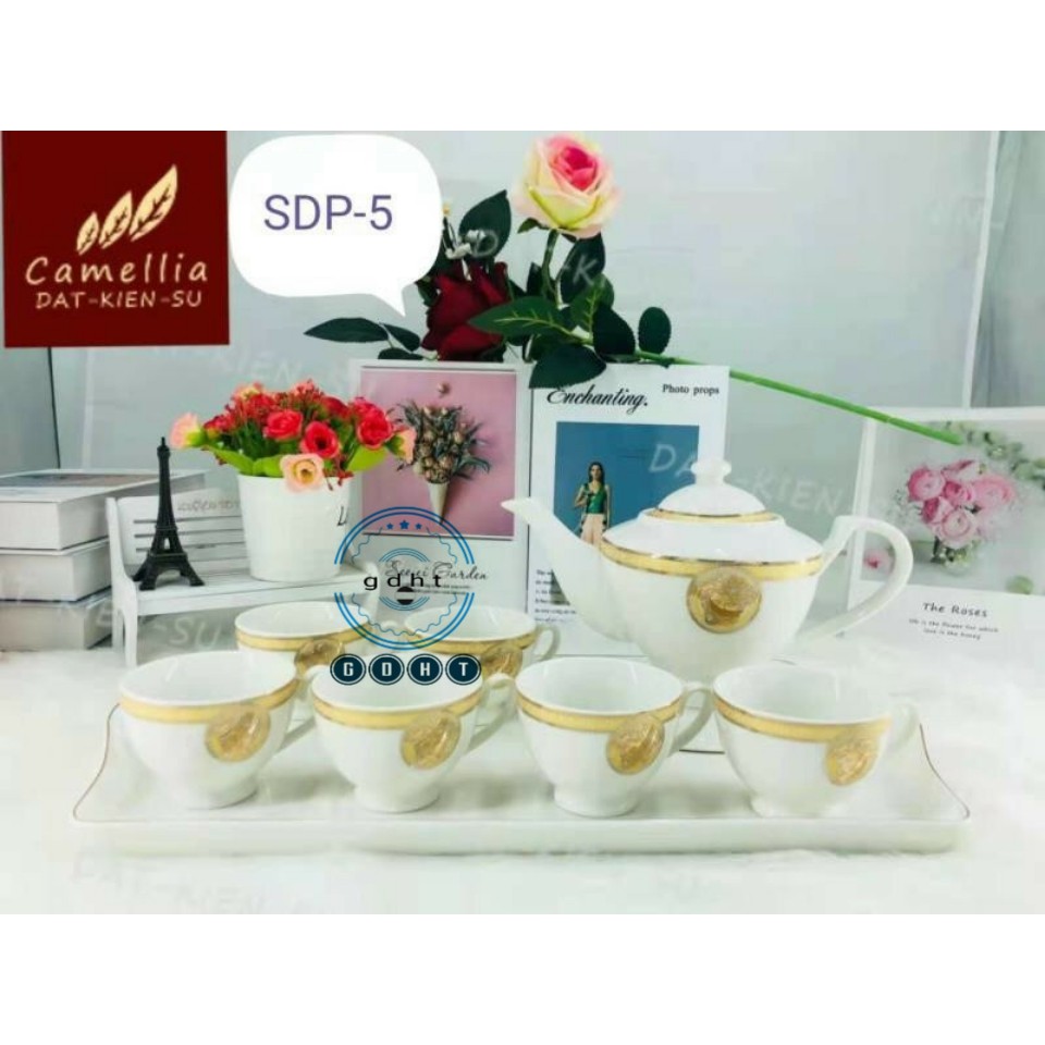 BỘ BÌNH CỐC KÈM KHAY DÁNG CÚP S1 VIỀN VÀNG KIM