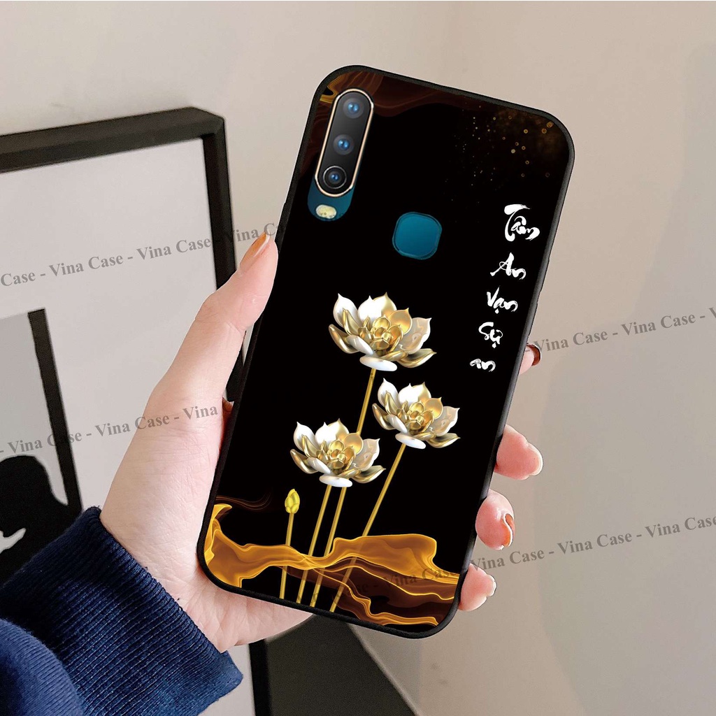 Ốp kính Vivo U10 - Y12 - Y15 - Y17 - Y11 - Y19 - Y15s - Y85 - Y91 in hình hoa sen tâm an chất liệu kính sáng bóng