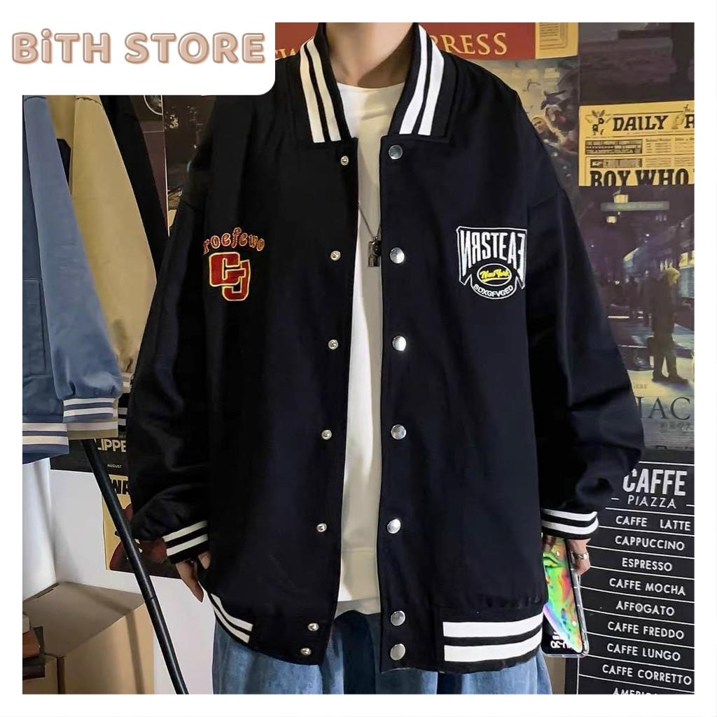 [Ảnh Thật] Áo Khoác Dù Bomber Thêu GJ Form Rộng Nút Bấm Nam Nữ Unisex