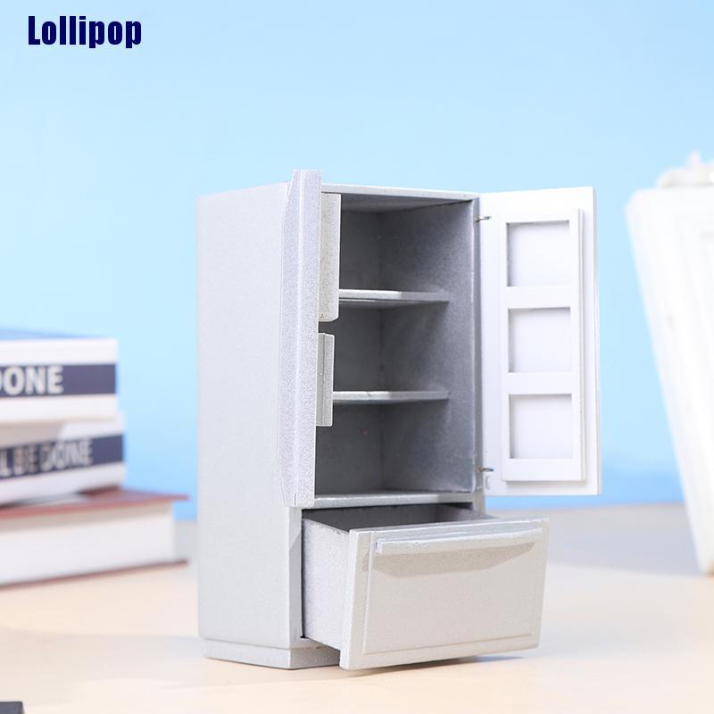 Tủ Lạnh Gỗ Mini Tỉ Lệ 1 / 12 Trang Trí Nhà Búp Bê