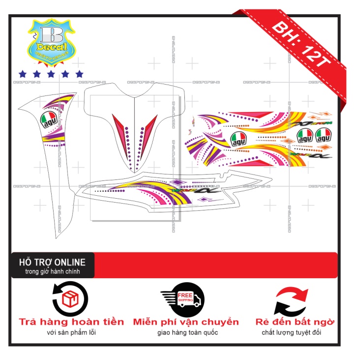 ( Quí khách vui lòng mang ra tiệm cho thợ dán ) Tem wave 2016 AGV 1107