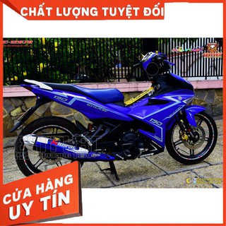 Tem Trùm Xe Exciter 150 Xanh Chỉ Bạc