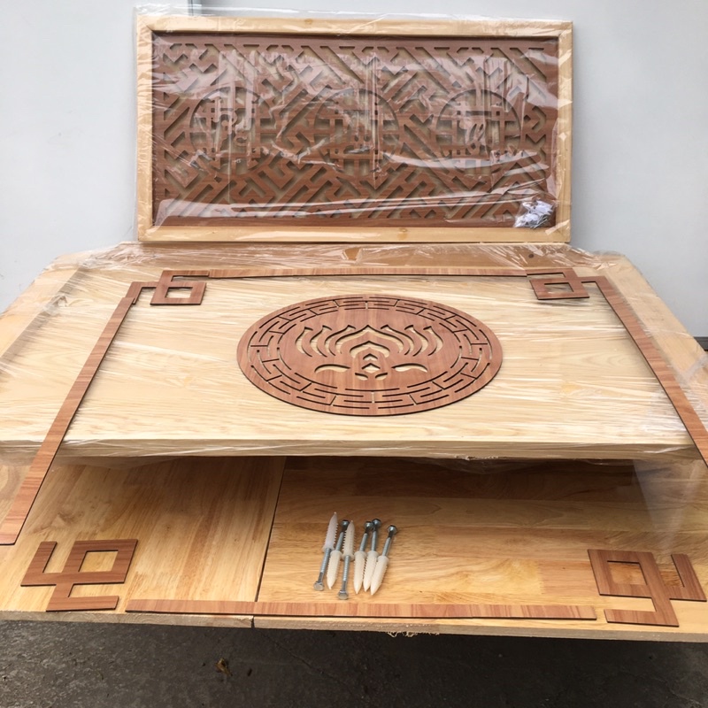 (Combo-Cỡ lớn) Bộ Ban Thờ chung cư khổ lớn 107/61, 99/50cm{ban thờ, tấm chống ám khói, chữ tròn tài Lộc và viền chiện}