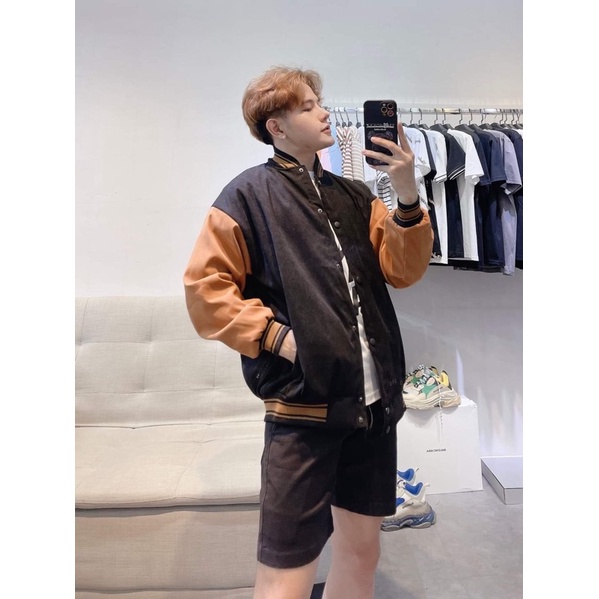 Áo Khoác Bomber Phối Nam Nữ T-A-N from rộng vai sệ-AKBDL01- trơn dể phối đồ màu đen ảnh thật