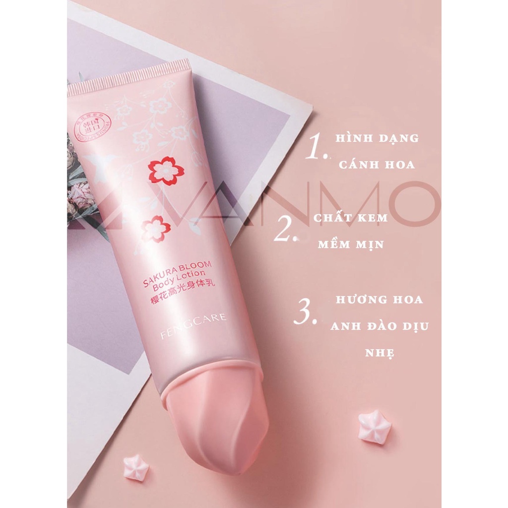 Kem Dưỡng Thể Trắng Da Kem Body Sáng Da Mềm Mại Hương Hoa Anh Đào Whitening Body Lotion 150g
