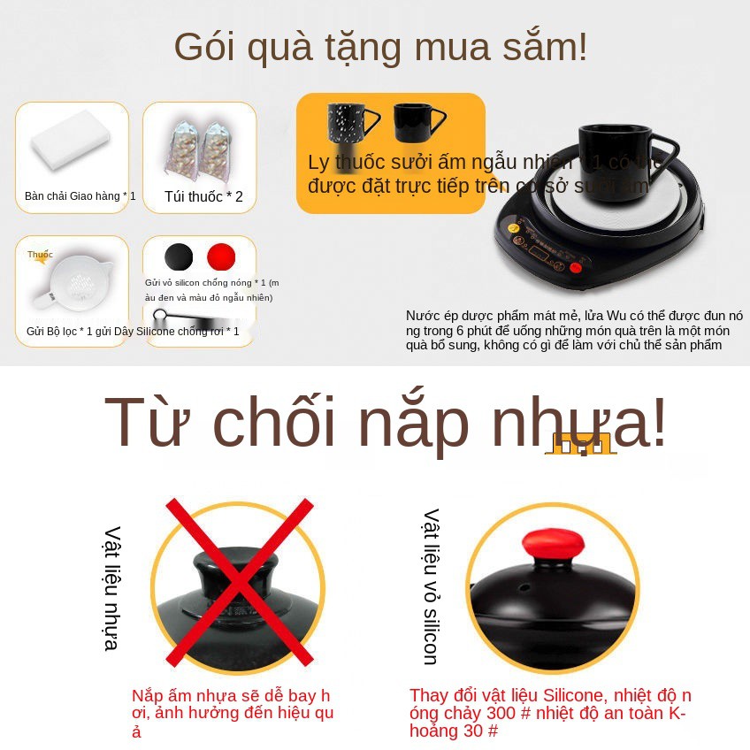 Nồi đun chia nhiệt tự động, ấm sắc thuốc bắc, gốm sứ gia dụng hầm điện, máy và nấu