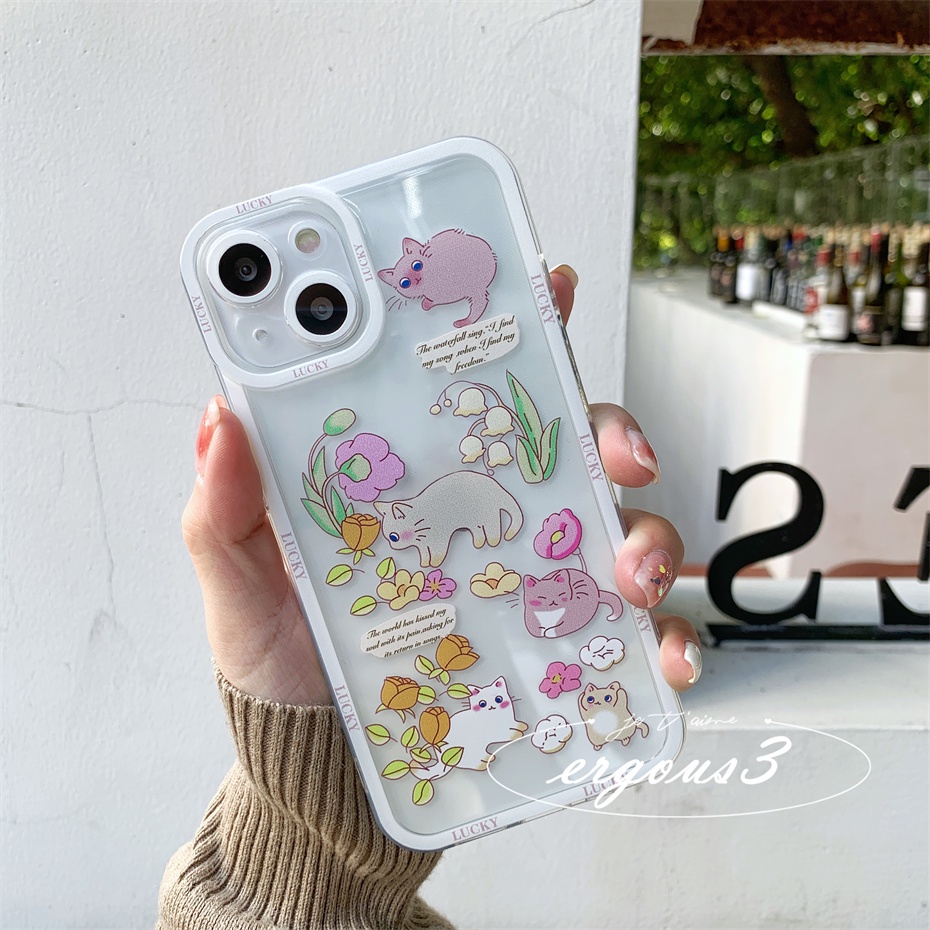 Ốp Điện Thoại Họa Tiết Mèo Và Hoa Thời Trang Cho iPhone 13 12 11 Pro Max X XR XS Max SE 2020 8 7 Plus