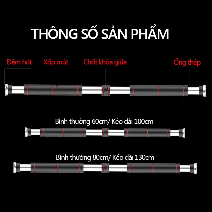 Xà đơn gắn tường (60-100cm,80-130cm) không  cần khoan tường YA403/YA402