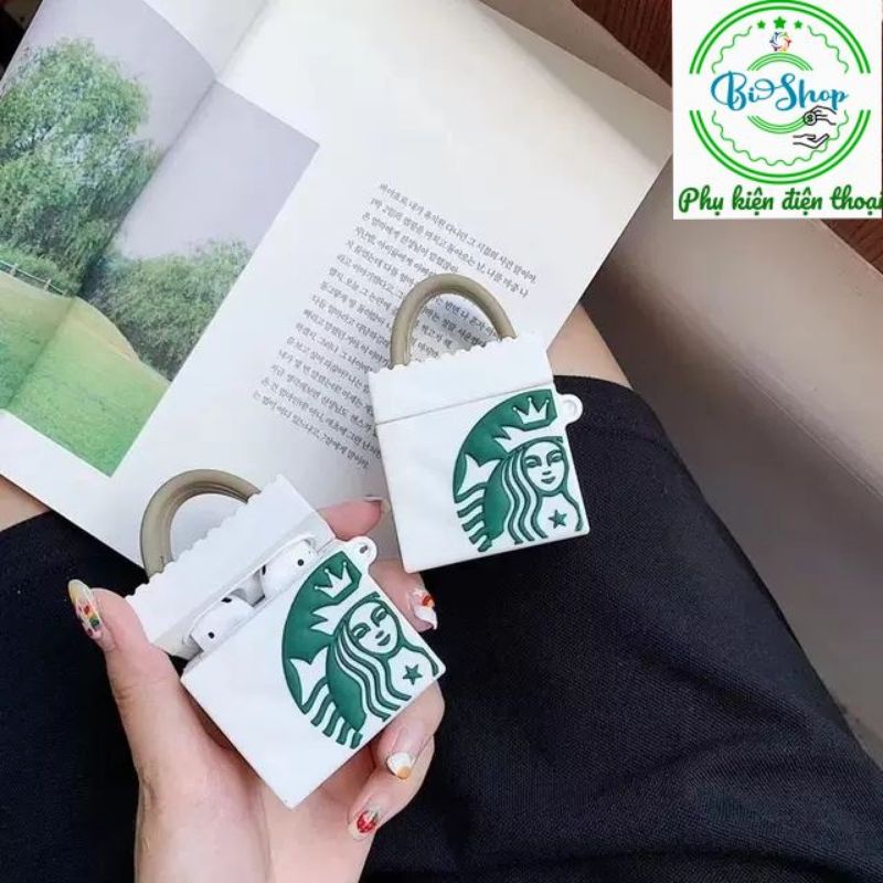 🍀 Tặng kèm móc treo 🍀 Case bao airpod silicon 1 2 Pro Starbucks Túi vỏ bọc tai nghe không dây i11, i12...