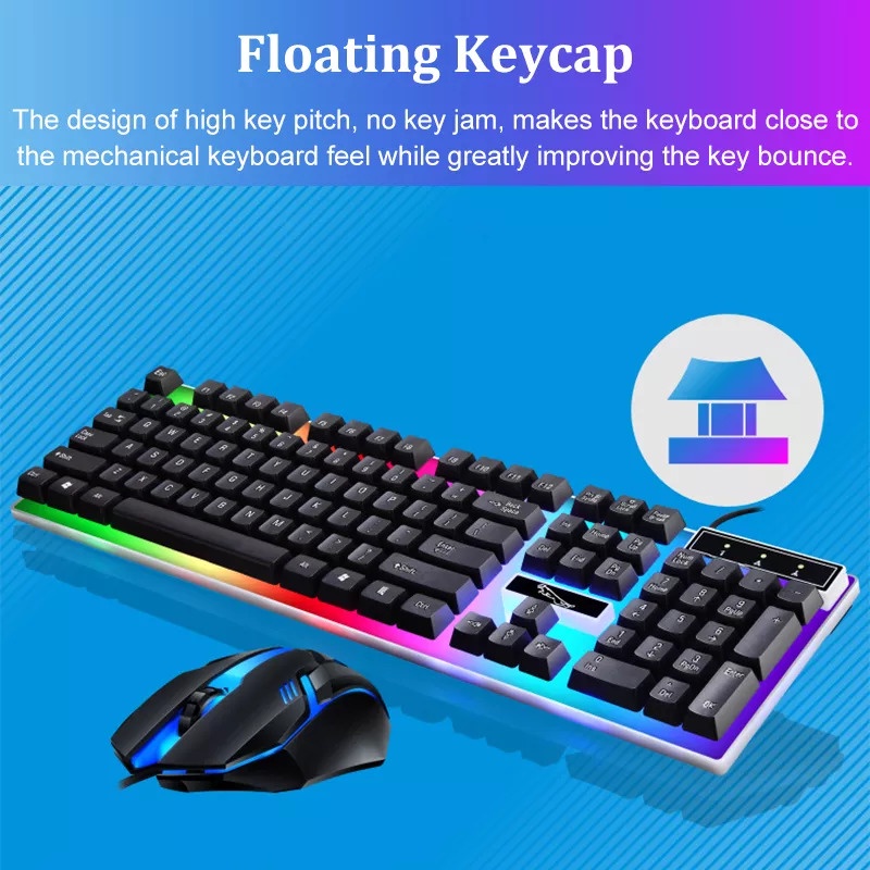 Bộ Bàn Phím Kèm Chuột Có Dây Giả Cơ Gaming Tích Hợp Đèn Led Rgb Thích Hợp Cho Nhân Văn Văn Phòng Sinh Viên Gia Đình