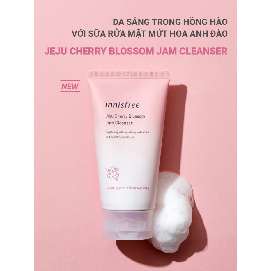 [Mã FMCGMALL -8% đơn 250K] Sữa rửa mặt dưỡng sáng hoa anh đào innisfree Jeju Cherry Blossom Jam Cleanser 150g | BigBuy360 - bigbuy360.vn