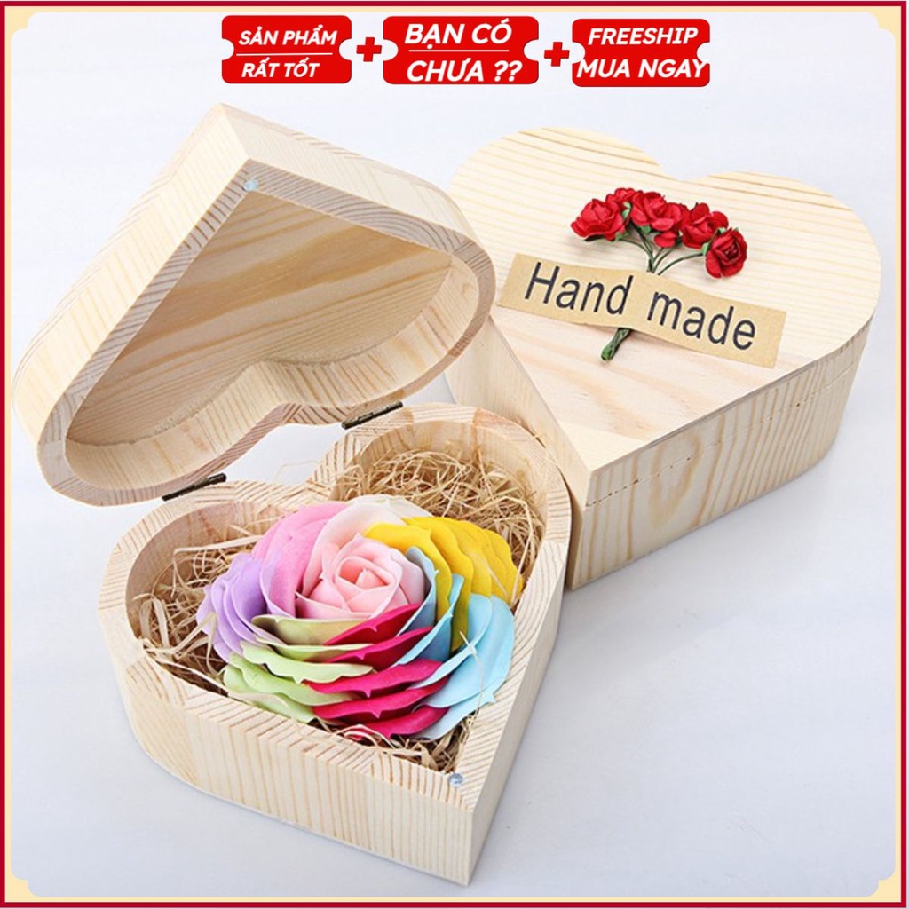 Hoa Sáp Một Bông Trong Hộp Gỗ (Hộp Trái Tim)