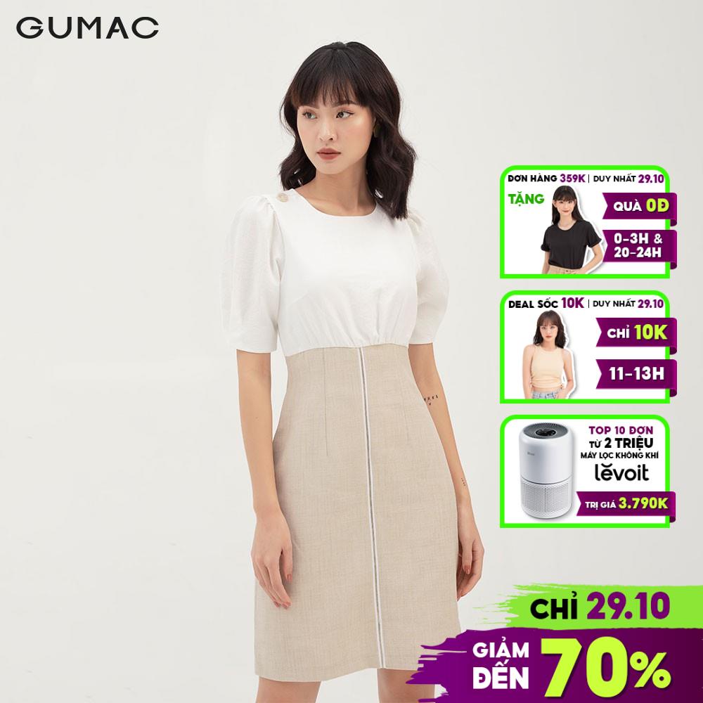 [Mã WABRGUD1 giảm 10% đơn 99K] Đầm ôm nữ tay lỡ phối màu GUMAC đồ công sở thanh lịch, sang trọng DB392