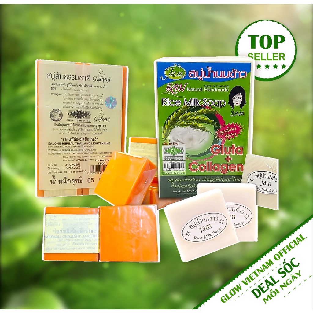 Xà phòng cam nghệ galong Thái/ xà bông cám gạo jam Thái - soap trắng da tẩy tế bào chết - Hanayuki Asia