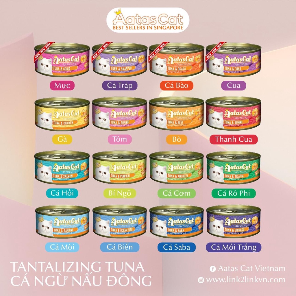 Thùng 24 lon pate cho mèo Aatas cat lon 80g, thức ăn tăng cân mèo lớn nhỏ Con Mèo Xiêm