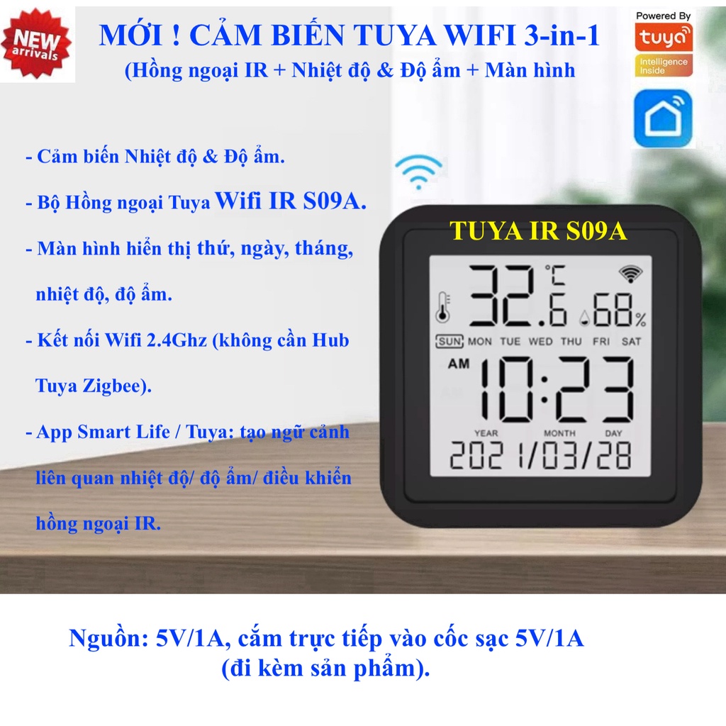 Bộ điều khiển Hồng ngoại IR thuộc Hệ sinh thái Tuya (Tuya Wifi IR), dùng App Smart Life/ Tuya.