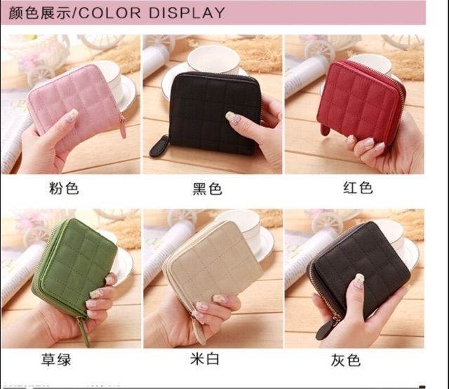 Bóp ví nữ mini ô vuông trần bông kiểu caro da mềm Hàn Quõc -  vi theloan TLVI0079