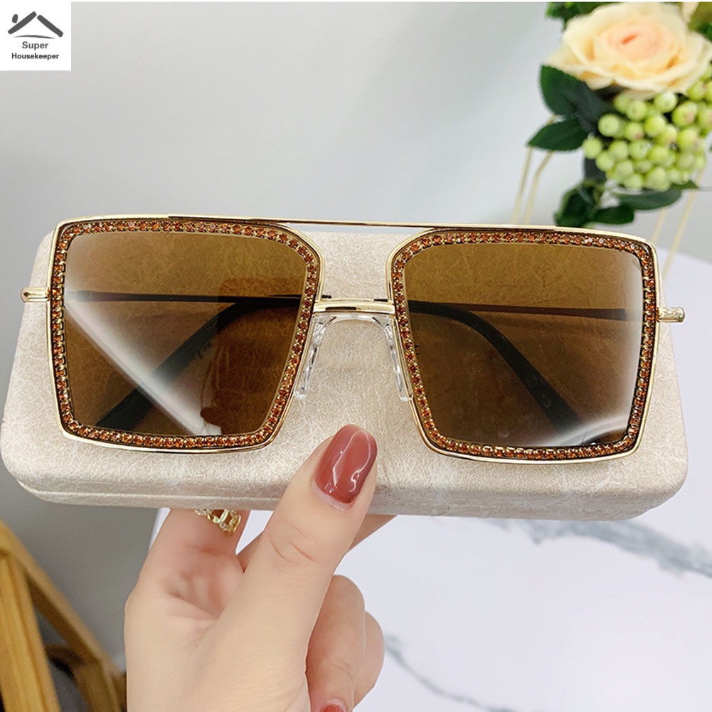 Kính Mát Gọng Vuông Đính Đá Lấp Lánh Thời Trang Cho Nam Và Nữ