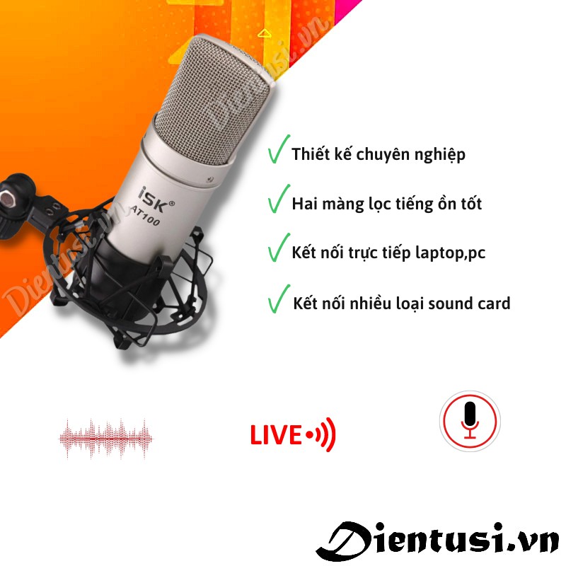 Bộ Micro Thu Âm Livestrem Micro ISK AT100 Chính Hãng Có Tem Mã Mạch Và Sound card XOX K10 Bản 2020 Chính Hãng - Chân Kẹp