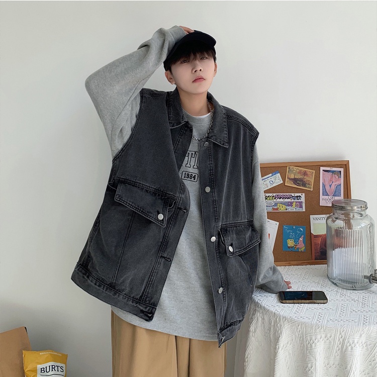 Áo gile nam dạng vest chất denim form rộng, áo ghi lê vest jean dáng rộng mặc hè năng động J3307