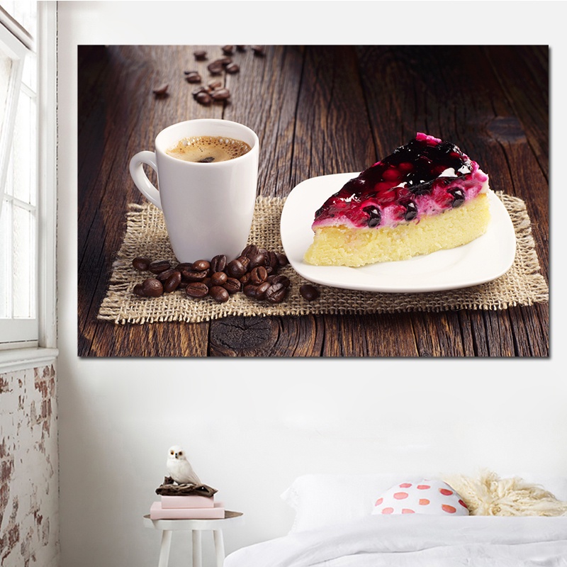 Tranh Vải Bạt Treo Tường In Hình Tách Cà Phê Hiện Đại Trang Trí Nhà Bếp