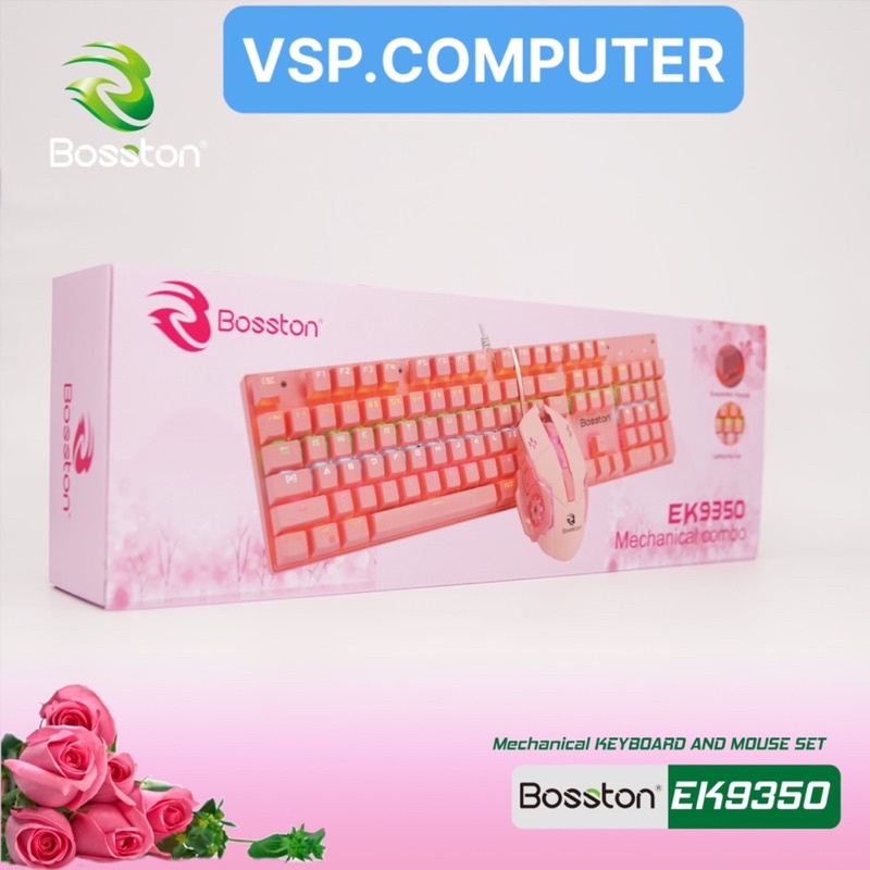 <HÀNG HOT> Combo bàn phím gaming mouse Bosston EK9350 PINK ( Màu Hồng ) - BH 12 THÁNG