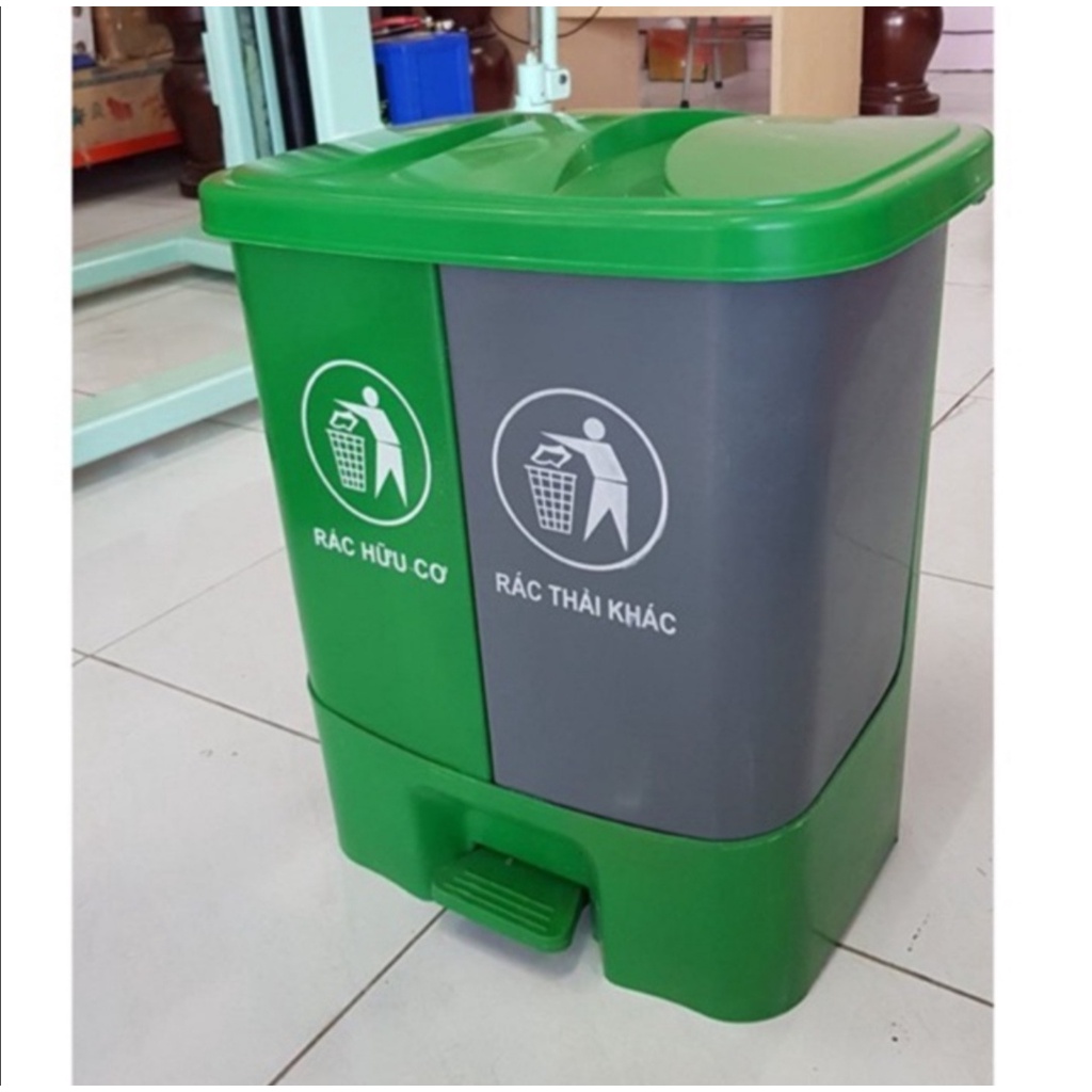 Thùng rác 2 ngăn dung tích 40 Lít. Thùng phân loại rác hữu cơ và vô cơ. Hàng cao cấp Việt Nhật.