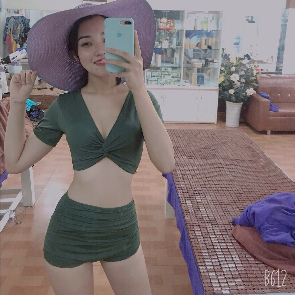 Bikini Đồ Bơi Nữ 2 Mảnh Aó Crop Xoắn Ngực Quần Đùi Nhúng Cạp Cao Nhiều Màu Freesize Bin Sports BHV074 | BigBuy360 - bigbuy360.vn