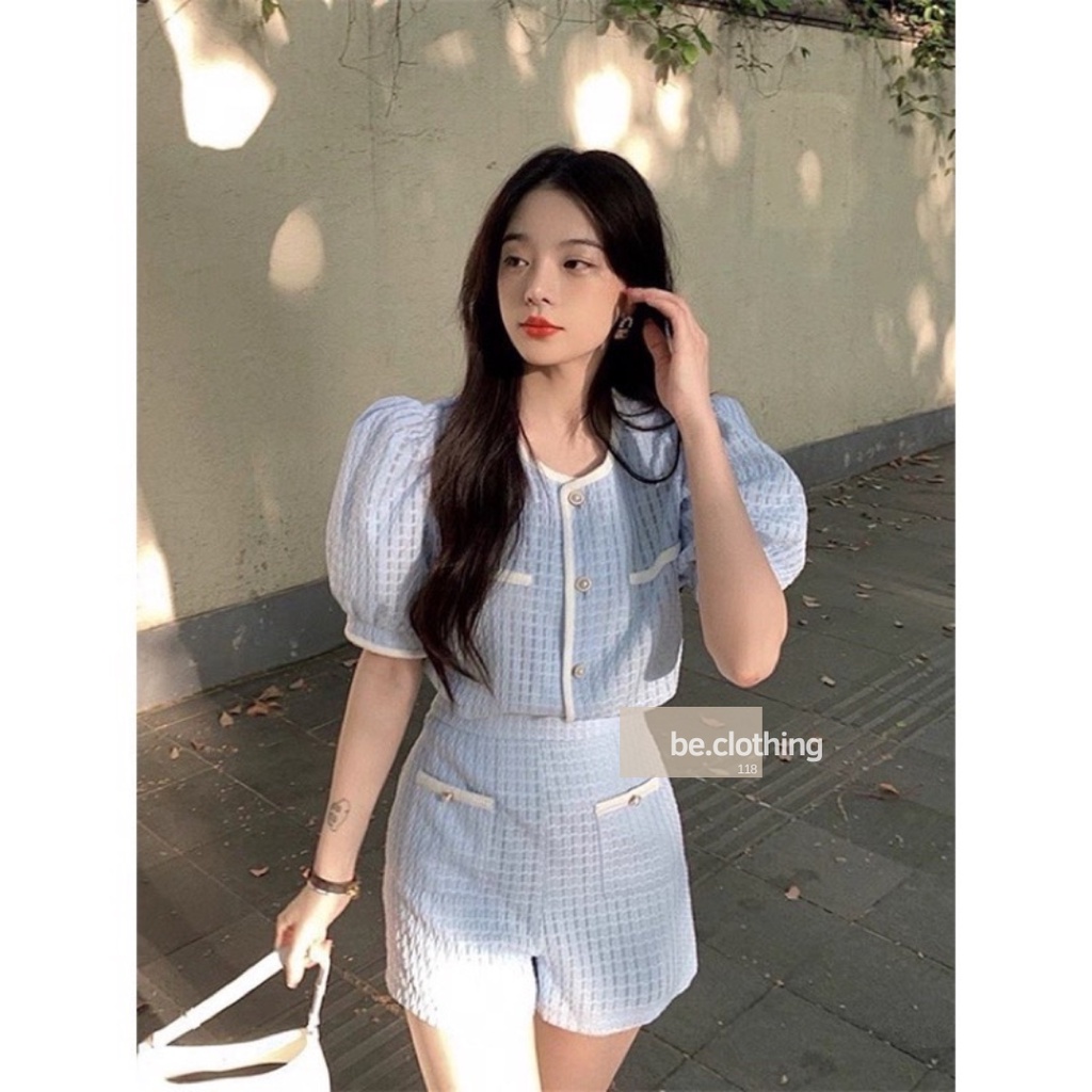 SET ÁO CROPTOP VIỀN + SHORT TÚI