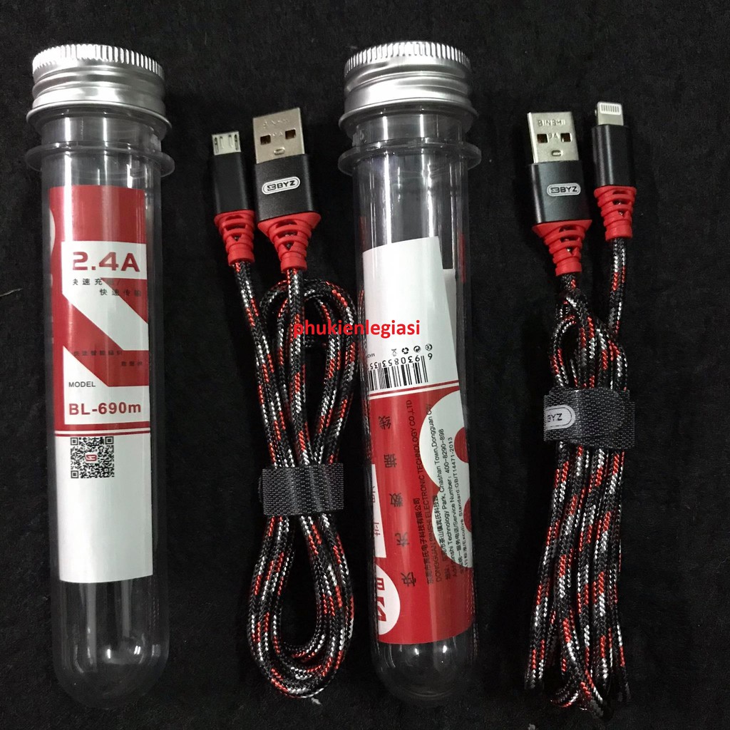 Cáp sạc BYZ 690 ip,Micro,Type C ống nghiệm 1m