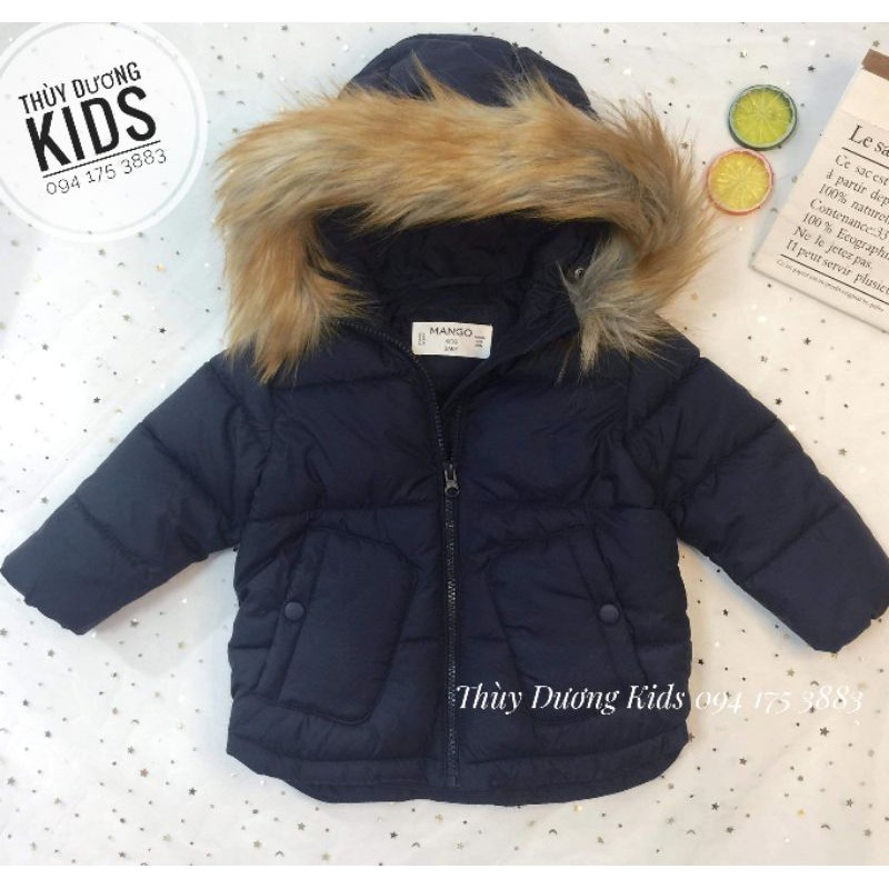Áo phao Mango 4 màu 3 lớp mũ lông VNXK cho bé trai 9/12m-3/4y