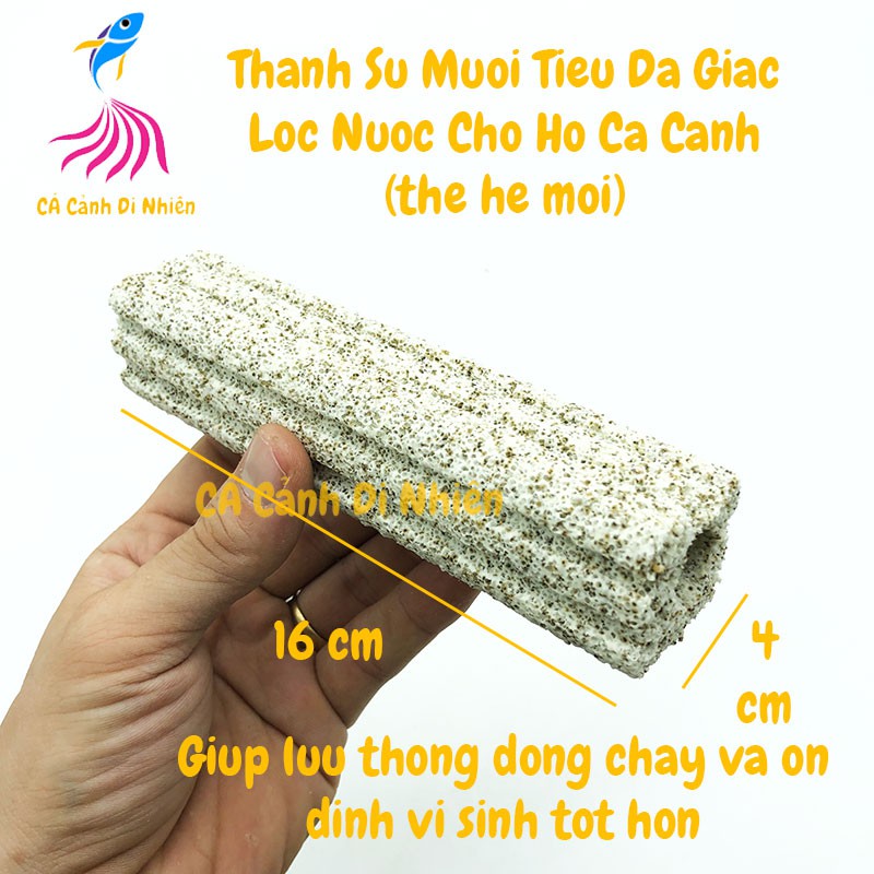 [Mã PETWOW giảm 8% đơn 250K] Thanh sứ lọc Muối Tiêu Đa Giác mè đen size 16 x 4 CM lọc nước hồ cá cảnh