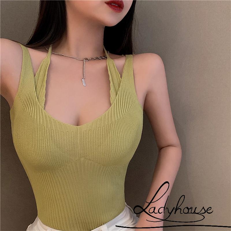 Áo Hai Dây Dệt Kim Ôm Dáng Màu Sắc Đơn Giản Thời Trang Mùa Hè Cho Nữ