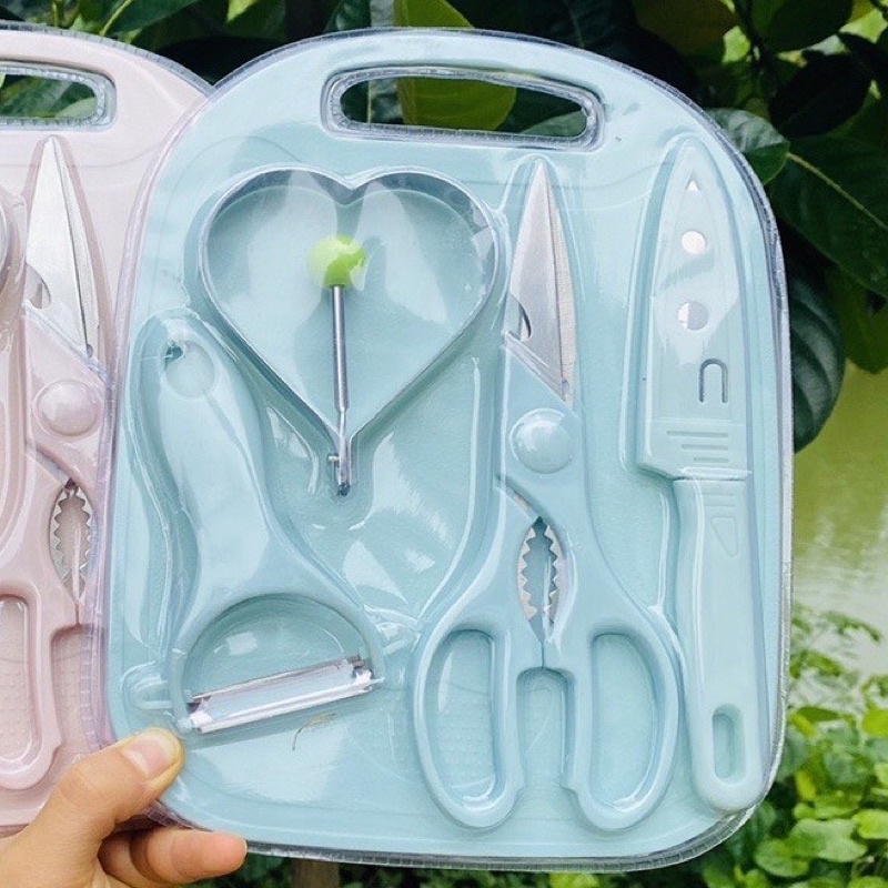 Set dao thớt chế biến đồ ăn dặm cho bé 5 chi tiết