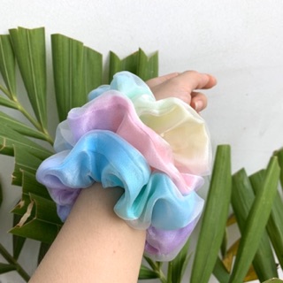 Cột tóc vải scrunchies màu cầu vòng