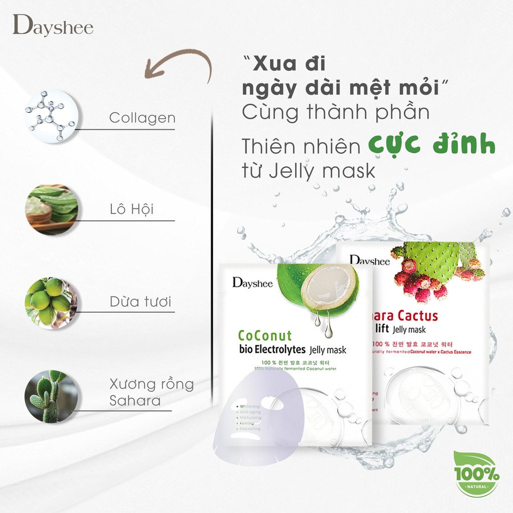 Mặt nạ Dayshee Jelly Mask - Mặt nạ thạch dừa DayShee Coconut Bio Electrolytes dưỡng ẩm, nâng cơ tức thì