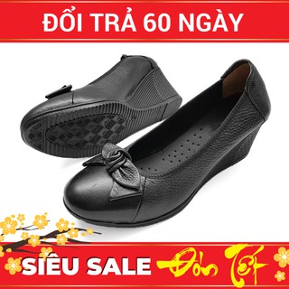 Giày nữ đế xuồng 5cm da bò thật siêu mềm vnxk 5p01