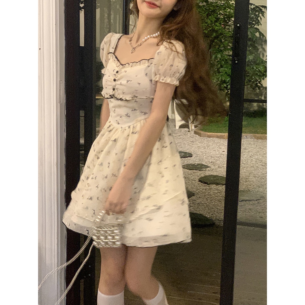 Đầm Hoa Ngắn Tay Thiết Kế Mới Thời Trang Mùa Hè Theo Phong Cách Pháp